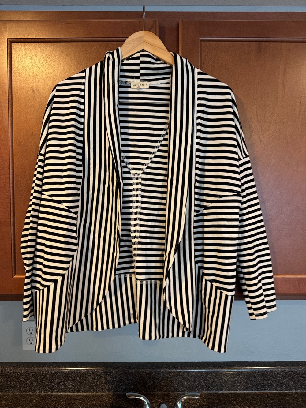 Main Strip Black and White Striped Open-Front Blazer